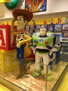 Toy Story characters at the Lego store at Disneyland Paris